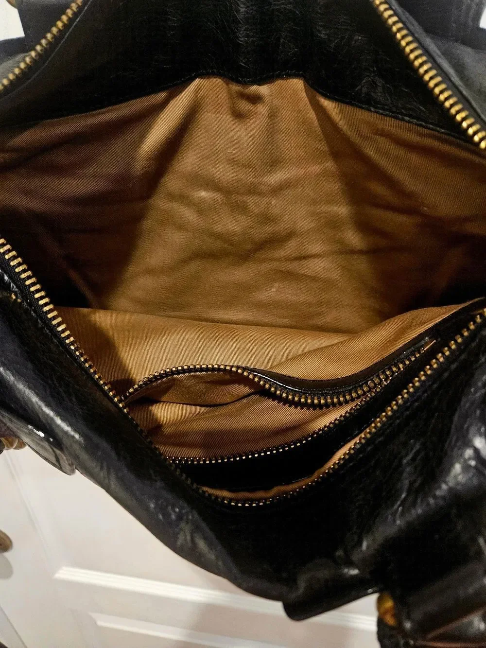 Classic Black Leather Satchel with Gold Hardware